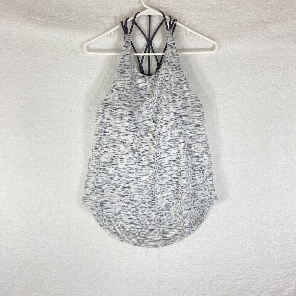 Lululemon Top Womens Sz 8 White Gray Space Dye Raise the‎ Barre Strappy Tank Bra
